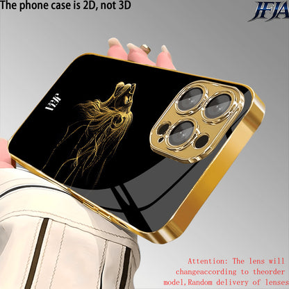 Golden Lion Profile Tempered Glass Phone Case for iPhone X-18