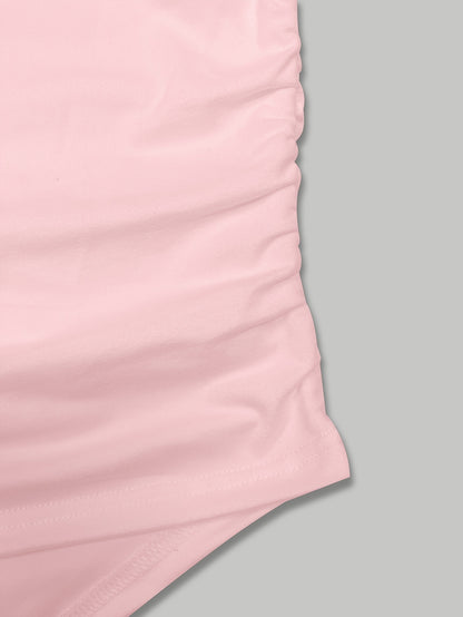 Women'S Elegant Square Neck Solid Color T-Shirt, Polyester Knit Fabric, Short Length, Stretchy Slim Fit, Spring/Fall Fashion Top
