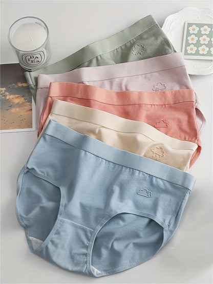 5pcs Solid Briefs, Simple Comfy Breathable Stretchy Intimates Panties, Women's Lingerie & Underwear