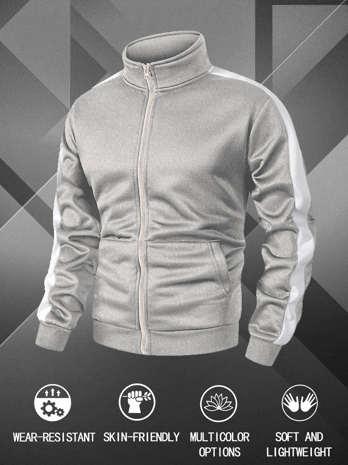 Men's Zip-Up Sports Jacket with Color-Block Design for Casual Wear