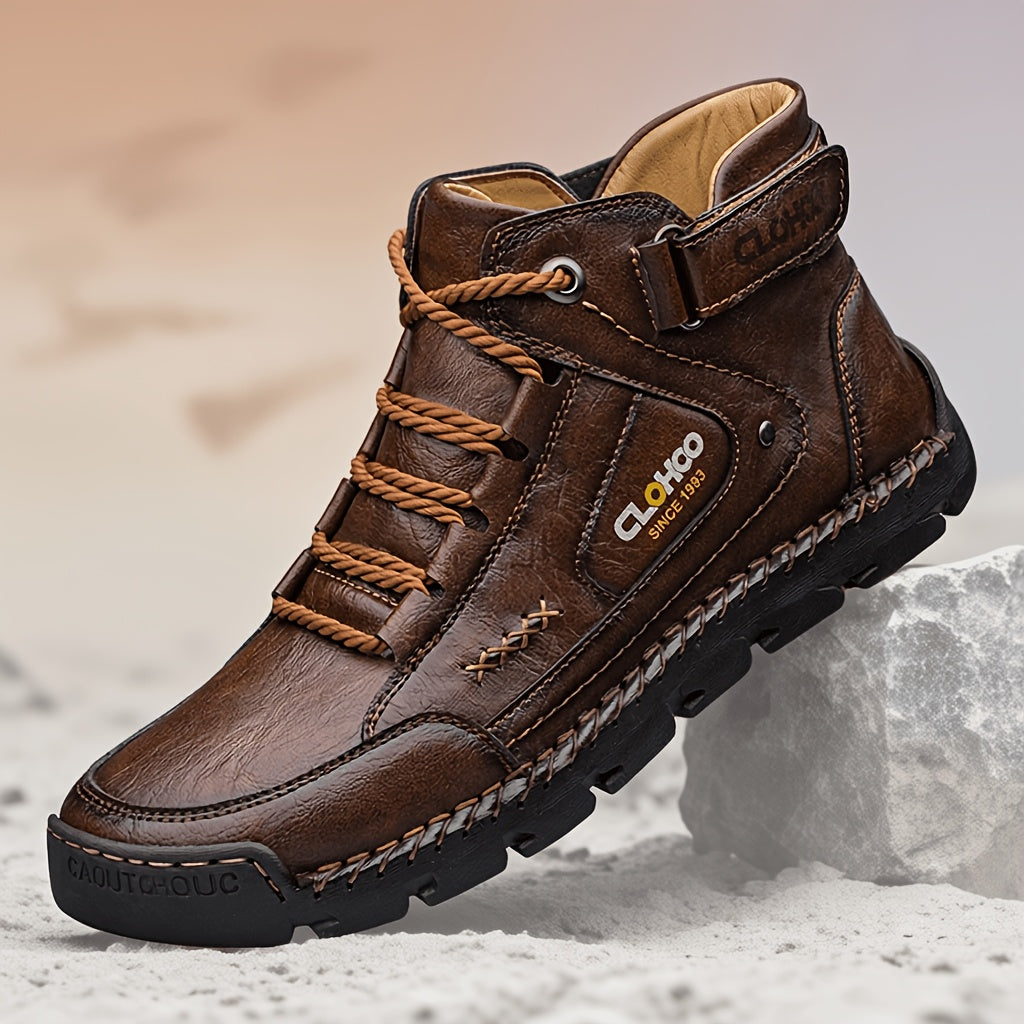 Men's Retro High-Top Casual Ankle Boots with Buckle & Lace-Up