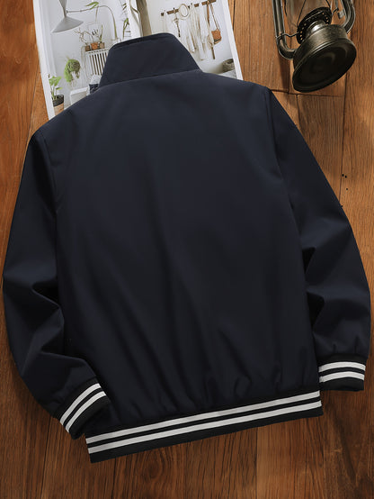 Men's Spring/Fall Stand Collar Jacket with Ribbed Hem