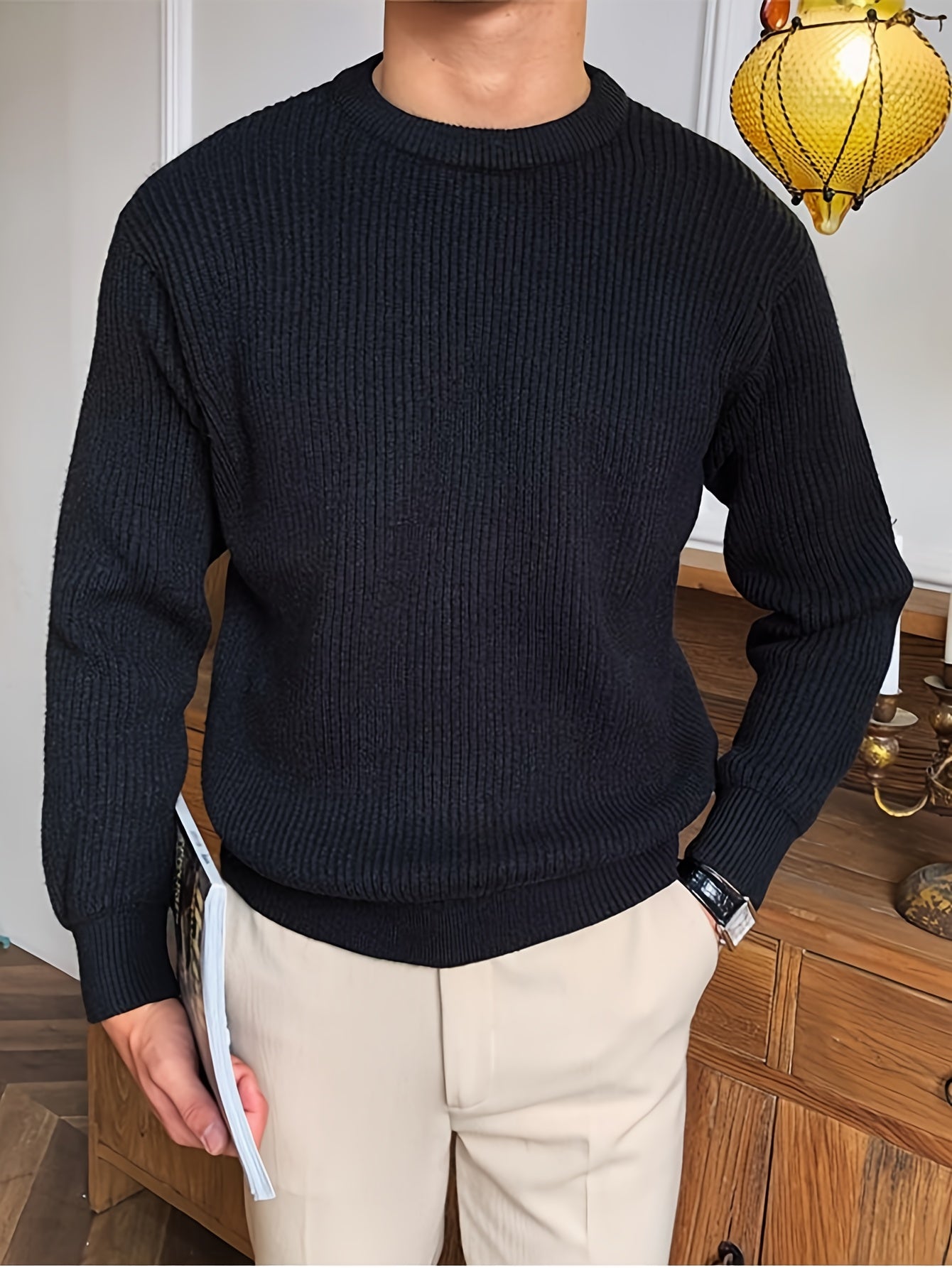 Բաց գույնի, հասուն ոճի աշուն/ձմեռ, հիմնական, տղամարդկանց համար, երկար թևքերով, առօրյա, բրիտանական, կլոր վզնոցով, տրիկոտաժե, բարձր օձիքավոր վերնաշապիկով