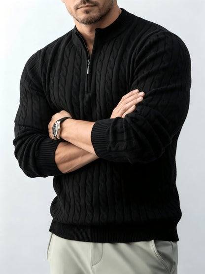 Men's Spring/Fall Half-Zip Stand Collar Cable Knit Sweater