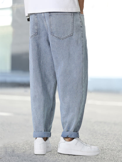 Trendy And Stylish Light-Wash Straight-Leg Jeans in American Style, Comfortable Long Pants.