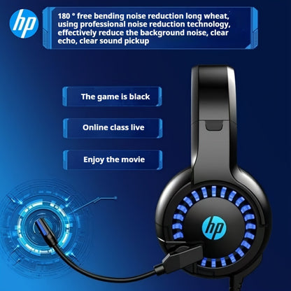 HP Headphone DHE-8011, Desktop Laptop All-In-One Can Be Used, 3.55Mm And Usb Interface, Wired Microphone Game Headset, Cool Light Effect, Noise Reduction, Stereo Sound Effect, Ear Cup Comfortable And Soft, High-End Fashion De