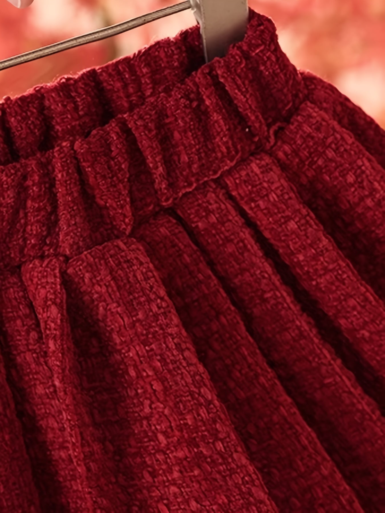 Girls' Elegant Red & Ruffled Skirt Set - Long Sleeve, Button-Up, Non-Stretch Fabric, Loose Fit, Perfect for Fall/Winter, Casual Style, Casual Attire, |elegant Girls' Set|buttonup Skirt Set, For Outdoor