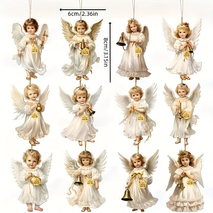 12pcs/24pcs Victorian Style Angel Ornaments - Serene White Angels with Golden Bells and Ribbons, Perfect for Home, Window, Fireplace, and Party Decorations, Festive Spring and Country Style, Ideal Celebration and Party Gift,