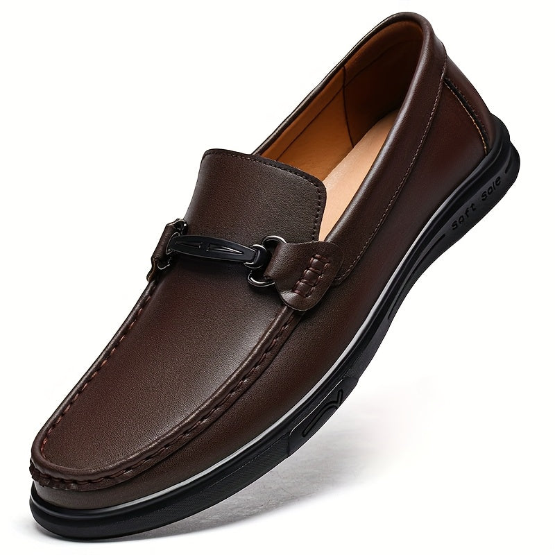 Men's Casual Genuine Leather Loafers with Adjustable Buckle, All-Seaso
