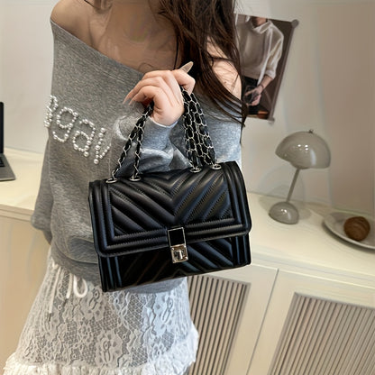 PU Material Women'Chain Crossbody Bag - Available in Five Colors, Elegant Shoulder Bag Suitable for Daily and Formal Occasions, Secure Buckle Design, Fashionable Chain Texture Style, Luxurious Texture Structure,must-have for