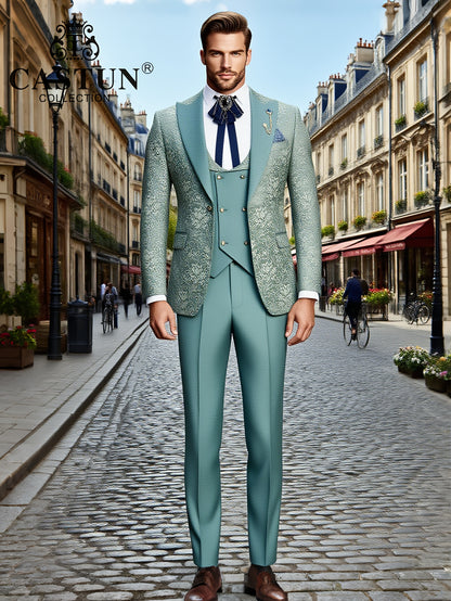 Men's 3-Piece Floral Skinny Fit Suit with Peak Lapels