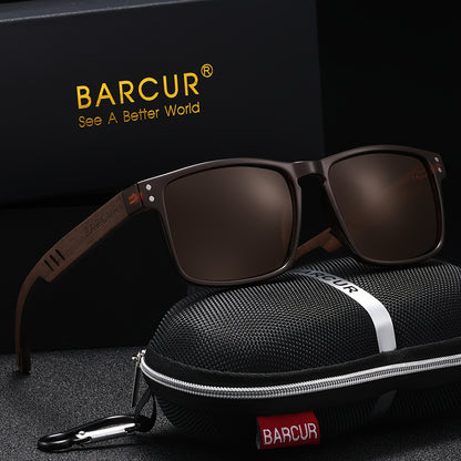 BARCUR Polarized Vintage Wood Sunglasses for Men & Women