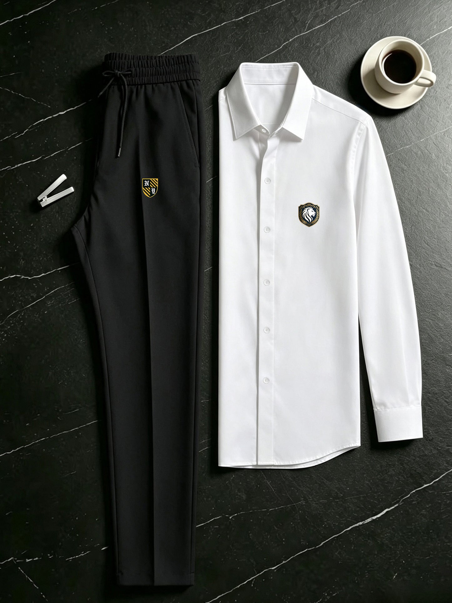 Men's Casual 2-Piece Campus Style Shirt & Drawstring Pants Set