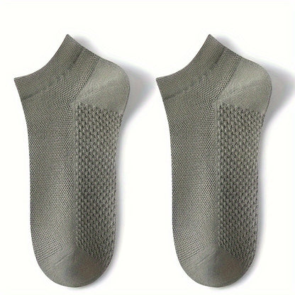 5pcs Men's Breathable Mesh Ankle Socks - Odor-Resistant, Sweat-Wicking Casual & Business Boat Socks, Plus Size