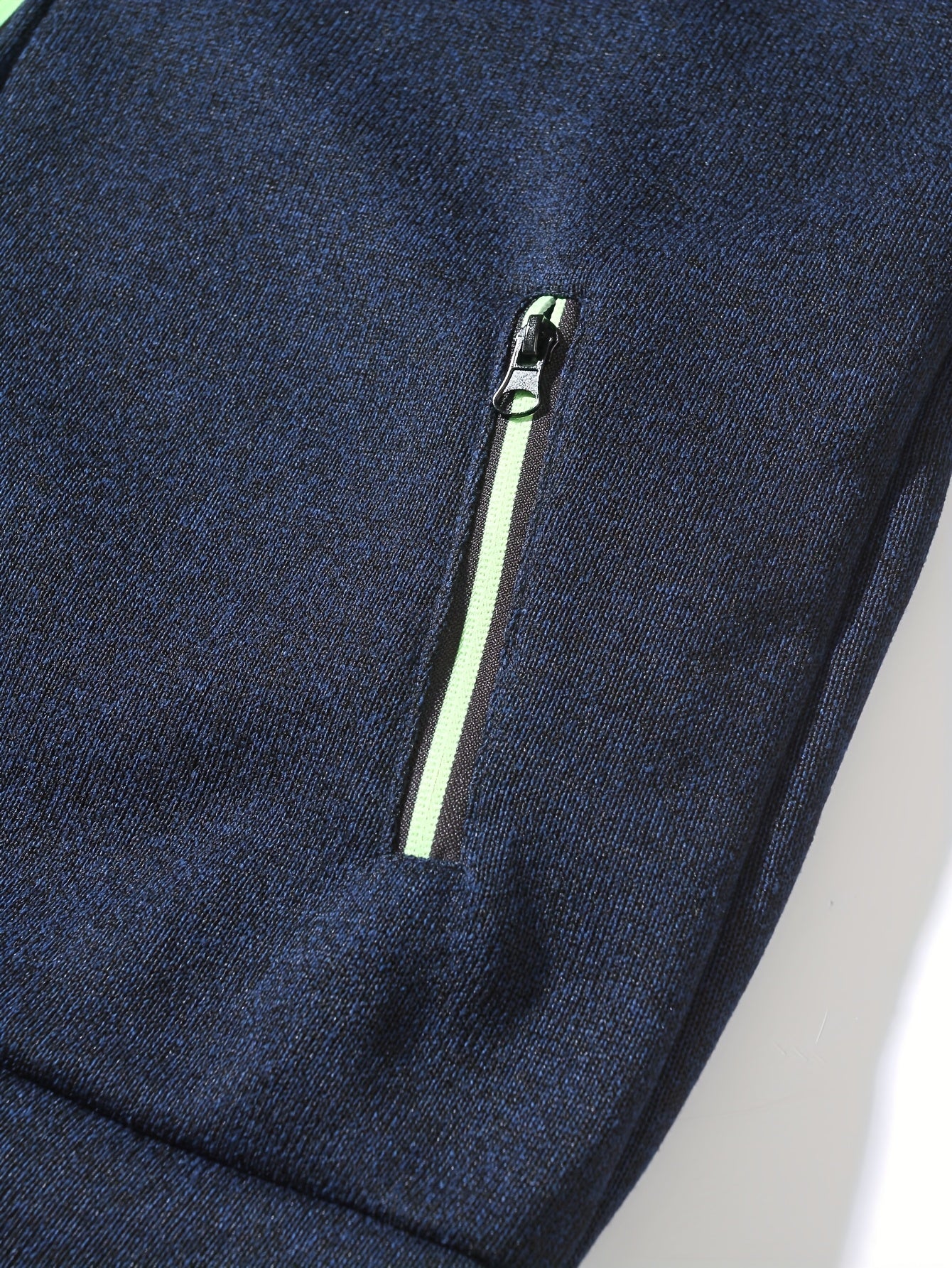 Men's Sporty Full-Zip Stand Collar Sweatshirt - Long Sleeve Casual Pullover with Neon Green Accents, Solid Color Non-Stretch Fabric, Regular Fit for Fall Winter