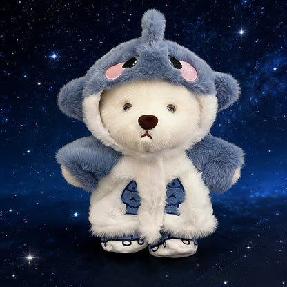 Սպիտակ արջուկ-փափուկ խաղալիք կապույտ և սպիտակ հանդերձանքով | Փափուկ խաղալիք տիկնիկ վերարկուով և կոշիկներով, ստեղծագործական նվեր, տան դեկոր, խաղային կենդանիներով շարք