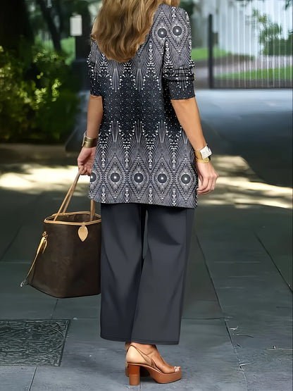 Elegant Women's 3-Piece Ethnic Set with Printed Blazer & Pants
