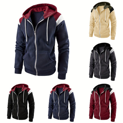 Men's Zip-Up Hoodie Jacket - Full-Zip Front Closure, Zipper Cardigan, Long Sleeve Pullover for Gym, Office, Everyday - Lightweight Warmth in Burgundy/Black/ Colors Available - Easy-Care Zippered Casual Outerwear, Hoodie Zip U