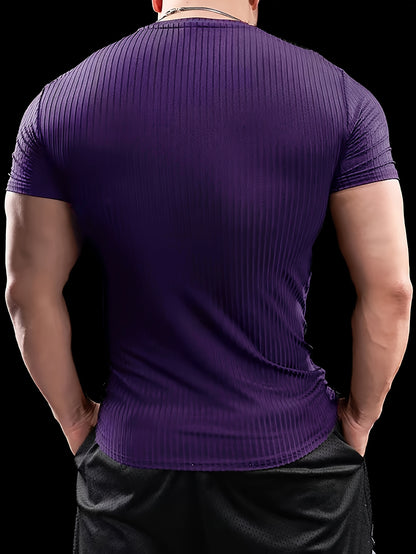 Men's Stretch Fit Short Sleeve T-Shirt - Breathable, Comfortable Polyester Blend, Solid Blue, Crew Neck, Casual  Sporty Style for Spring/Summer