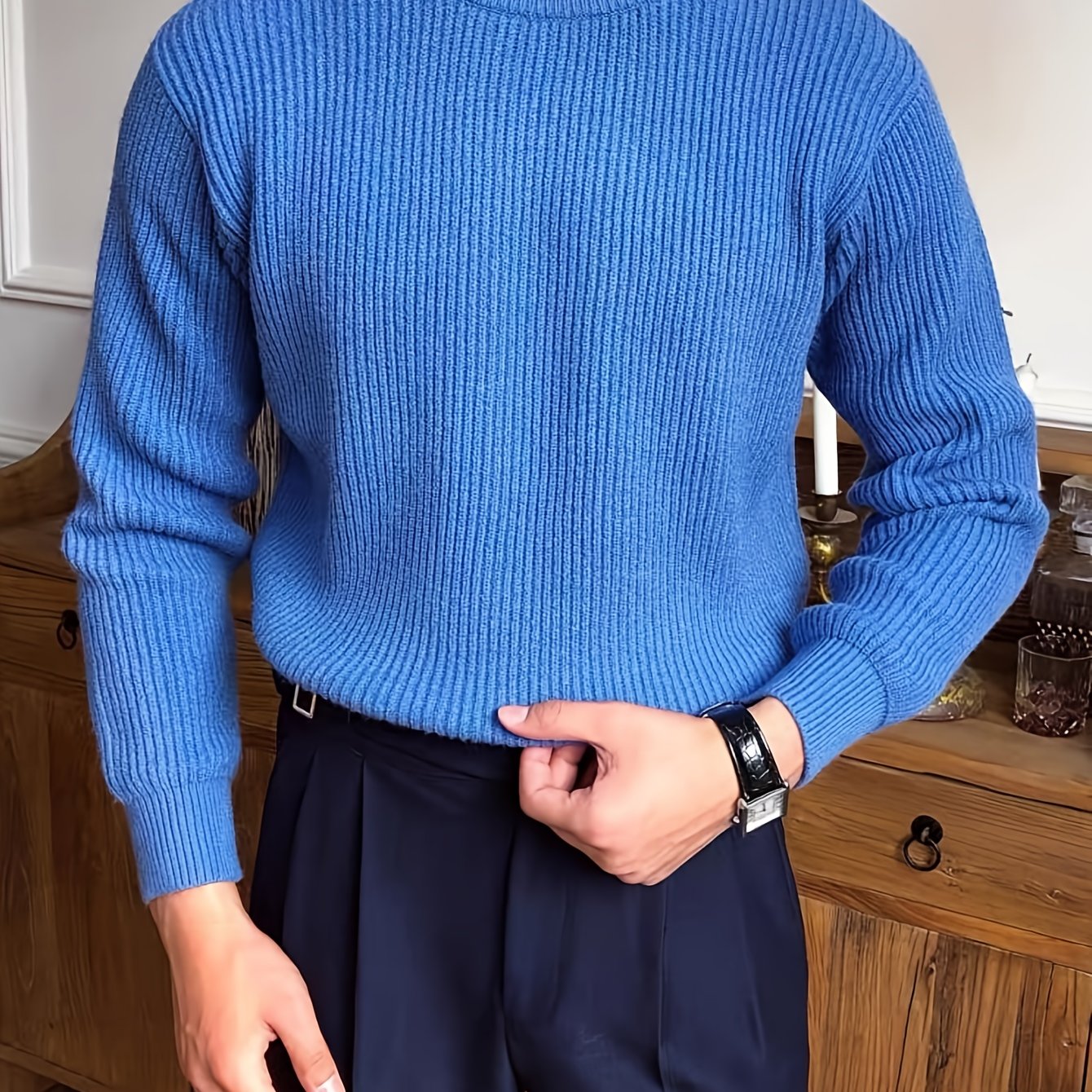 Բաց գույնի, հասուն ոճի աշուն/ձմեռ, հիմնական, տղամարդկանց համար, երկար թևքերով, առօրյա, բրիտանական, կլոր վզնոցով, տրիկոտաժե, բարձր օձիքավոր վերնաշապիկով