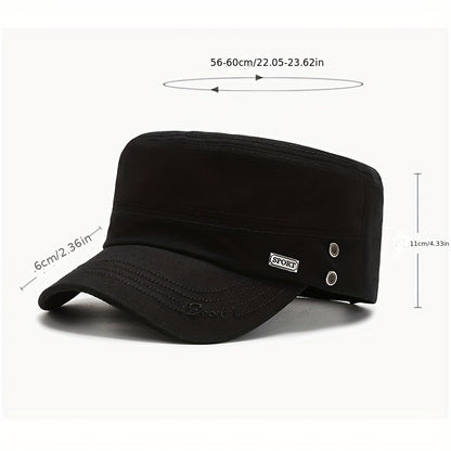 EDIKO Men's Cotton Flat Top Cap, Embroidered Adjustable Military Cadet Hat with Lightweight Toggle Closure, Hand Washable, Stretch Fit for New Year's Occasions - Solid Color Woven Cap