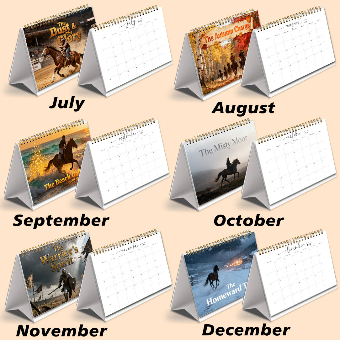 2026 Horse-Themed Wall & Desk Calendar with 12 Galloping Horse Scenes - A5 Spiral Bound Planner, Monthly View with Ample Writing Space, HD Double-Sided Photos for equestrian Gift, for home/Office Decor (January-December 2026)