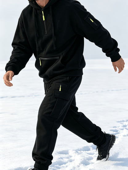 Men's Casual Hooded Tracksuit Set with Zipper Pockets