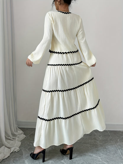 Women's Elegant French Style Lantern Sleeve Ruffle Hem Bow Dress and Skirt Set