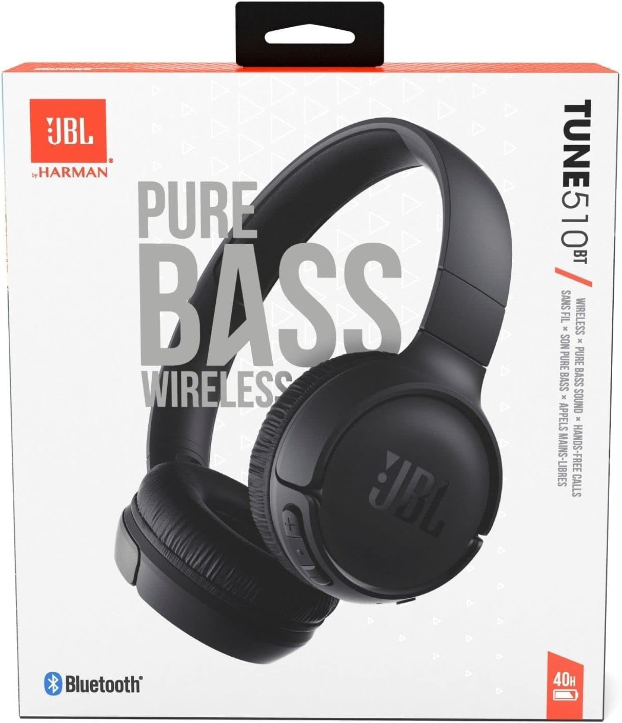 JBL Tune 510BT - Bluetooth Headphones with up to 40 Hours Battery, Microphone for Call, Foldable and Comfortable, Android and Ios Compatible (Black)