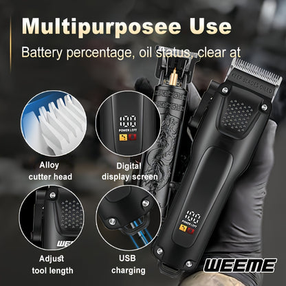 WEEME 2pcs/3pcs Grooming Kit Electric Hair Clipper + Beard Trimmer + Shaver + Nose Hair Trimmer, USB Rechargeable with LCD Display | Perfect Gift for Dad, Husband, Boyfriend (Father's Day/Birthday)