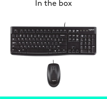 Logitech MK120 Wired Keyboard and Mouse Combo for Windows, Optical Wired Mouse, Full-Size Keyboard, USB Plug-And-Play, Compatible with PC, Laptop - Black