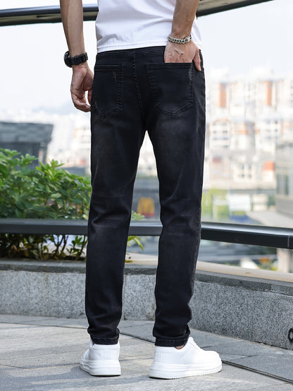 Men's Slim-Fit Stretch Denim Jeans - Casual Street Style, Mid-Rise, Light Blue, Comfortable & Versatile for All Seasons