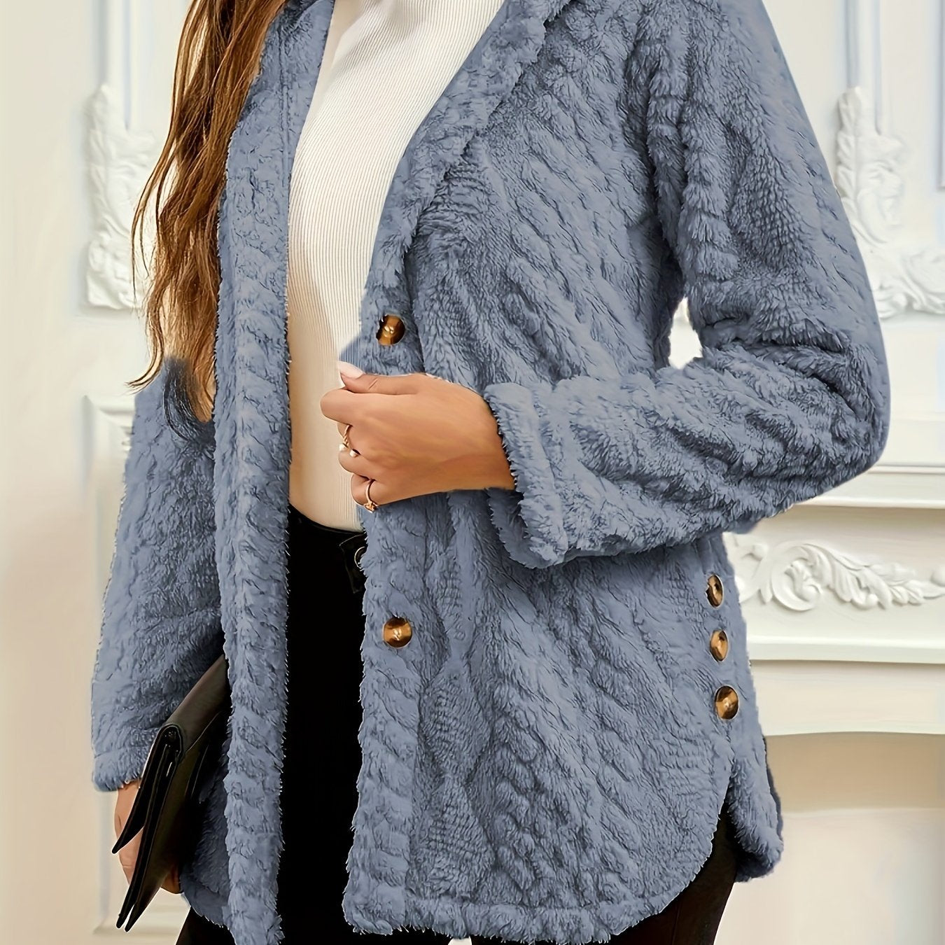 Elegant Pink Faux Fur Coat for Women - Chic Button-Front Hooded Jacket with Sleek Collar, Long Sleeves, and Ribbed Detailing - Perfect for Fall & Winter, Hand or Dry Clean Only