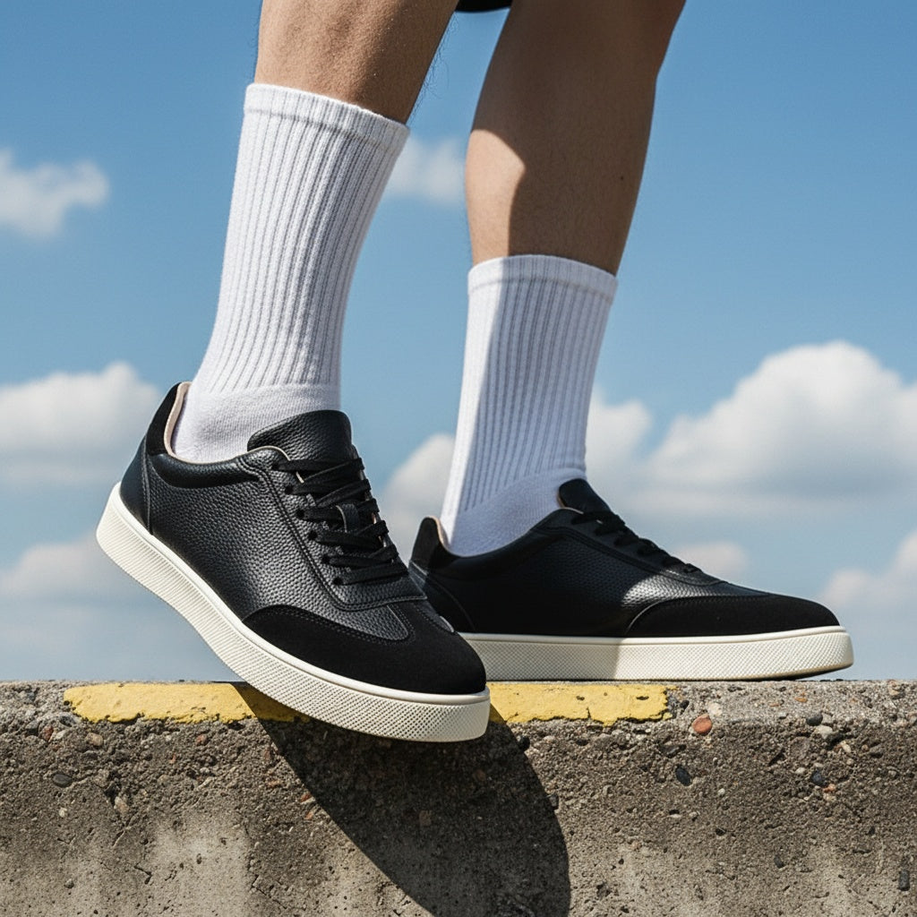 Men's Black Vintage Casual Skate Sneakers with Soft Sole