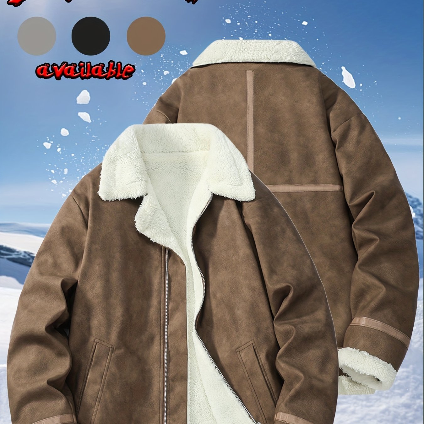 Men's Heavy-Duty Winter Bomber Jacket with - Full-Zip Workwear Coat, Collar & Full-Zip Front, Full-Zip Closure (No Bulk), Golden-Tone Button-like Closure, Hand Washable - Tan/Beige/Brown/Pink/Gray/Purple