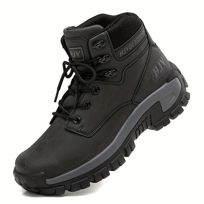 Men's Mid-Top Outdoor Hiking and Work Boots – Durable PU Leather