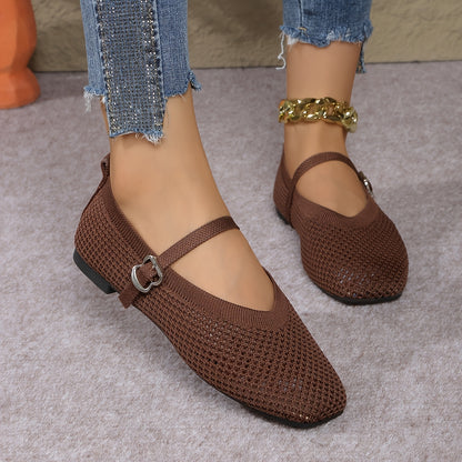 All-Season Breathable Square Toe Mary Jane Flats for Women