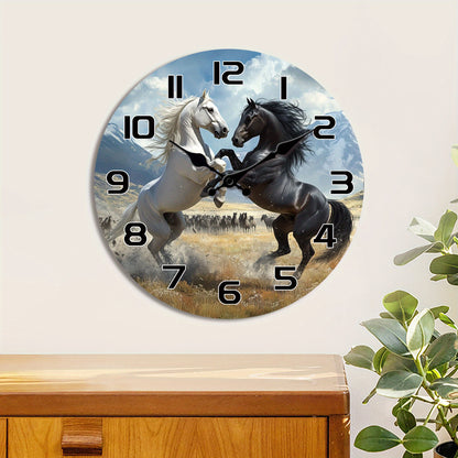 A Wooden Wall Clock with a Fantasy Theme Featuring a Design of Two Horses Facing Each Other, a Silent Clock Suitable for Decorating Living Rooms, Bedrooms, Kitchens, And Offices, Making It an Exciting Gift for Birthdays And H