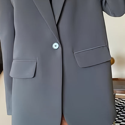 Կանացի շքեղ, առօրյա բլեյզեր՝ պոլիեսթերից, միագույն, երկար թևքերով, կոճակներով առջևի մասով և գրպաններով, ազատ չափսով, գարնանային/աշնանային բաճկոն, առօրյա հագուստի բաճկոն | մինիմալիստական ​​| մեկ օղակով բաճկոն