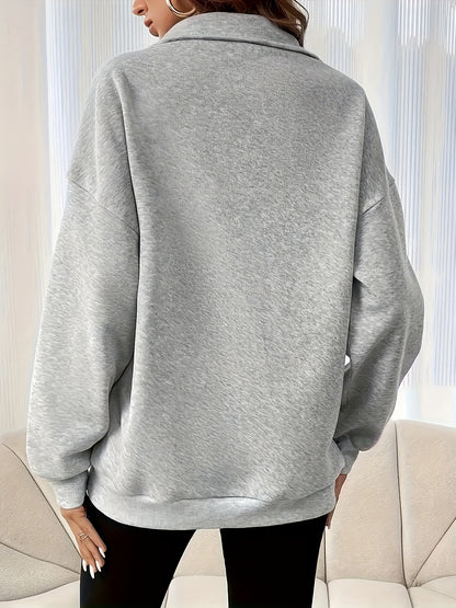 Women's Fashion Solid Color Zip-Up Fleece Sweatshirt - Sporty, Machine Washable, High Neck Pullover for Fall/Winter