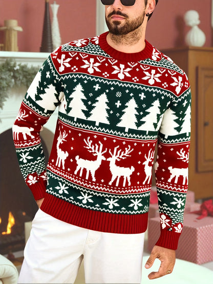 Christmas Theme Knitted Sweater | Warm and Comfortable, Ideal for Self-Wear or Gifting, Crew Neck, Long Sleeve, Acrylic Material, Fall/Winter Season