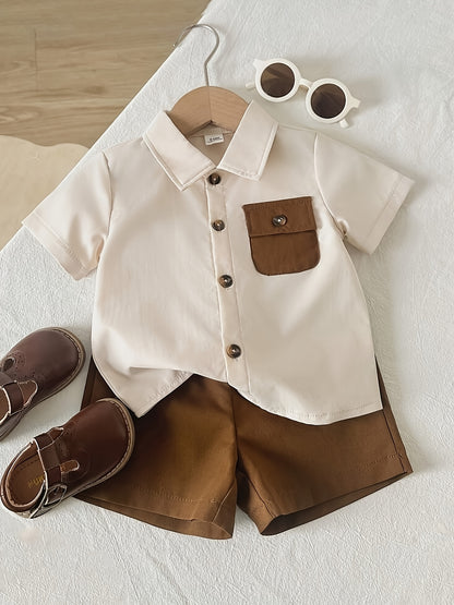 Boys' Casual Plaid Shirt & Shorts Set for Spring/Summer