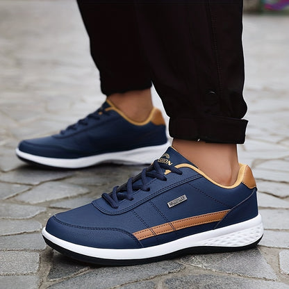 Casual Sneakers| VanWeir Men's Fashion Sneakers - Casual Lace-Up Shoes with PU Upper & MD Sole, Comfortable Fabric Insole, Versatile for All Seasons, Navy Blue with White & Orange Accents, VANWEIR