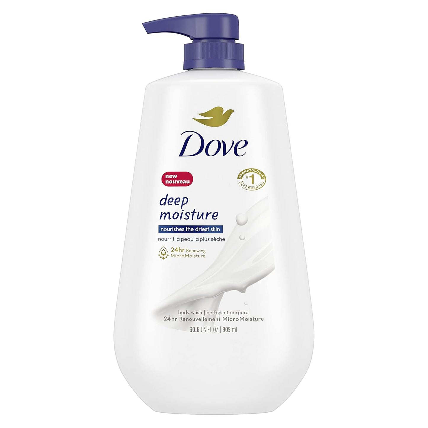 Dove Body Wash with Pump Deep Moisture for Dry Skin Moisturizing Skin Cleanser with 24Hr Renewing Micromoisture Nourishes the Driest Skin 30.6 Oz