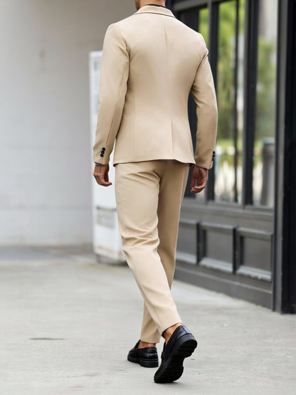 Men's Lapel Collar Casual Suit Set with Trousers