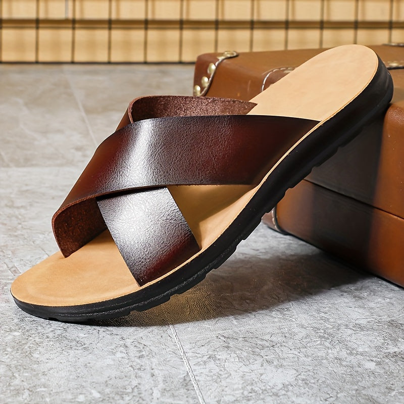 Men's Embroidered Slip-On Slides, Casual Non-Slip Beach Shoes