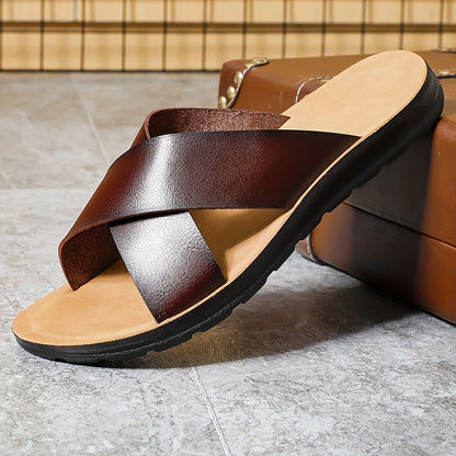 Men's Embroidered Slip-On Slides, Casual Non-Slip Beach Shoes