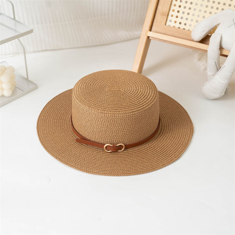 Women’s Summer Straw Sun Hat with Flat Brim and Bowknot