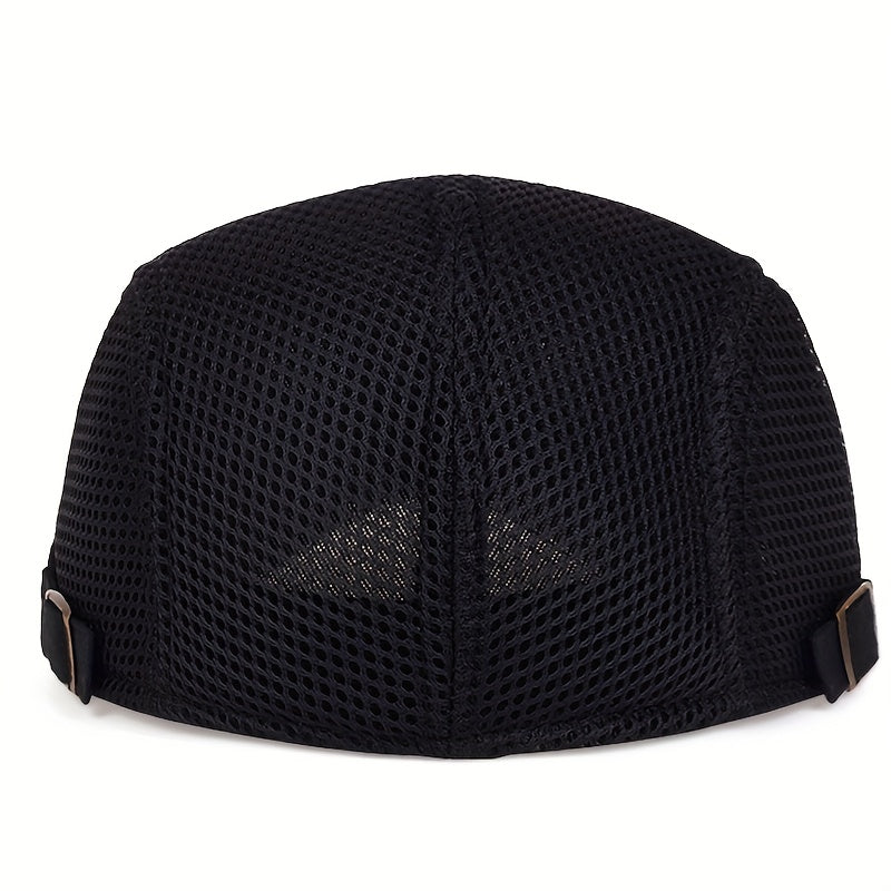 1 Men's Breathable Mesh Beret Hat - Casual Summer Style, 100% Polyester with Adjustable Faux Leather Strap for Comfort Fit