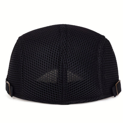 1 Men's Breathable Mesh Beret Hat - Casual Summer Style, 100% Polyester with Adjustable Faux Leather Strap for Comfort Fit